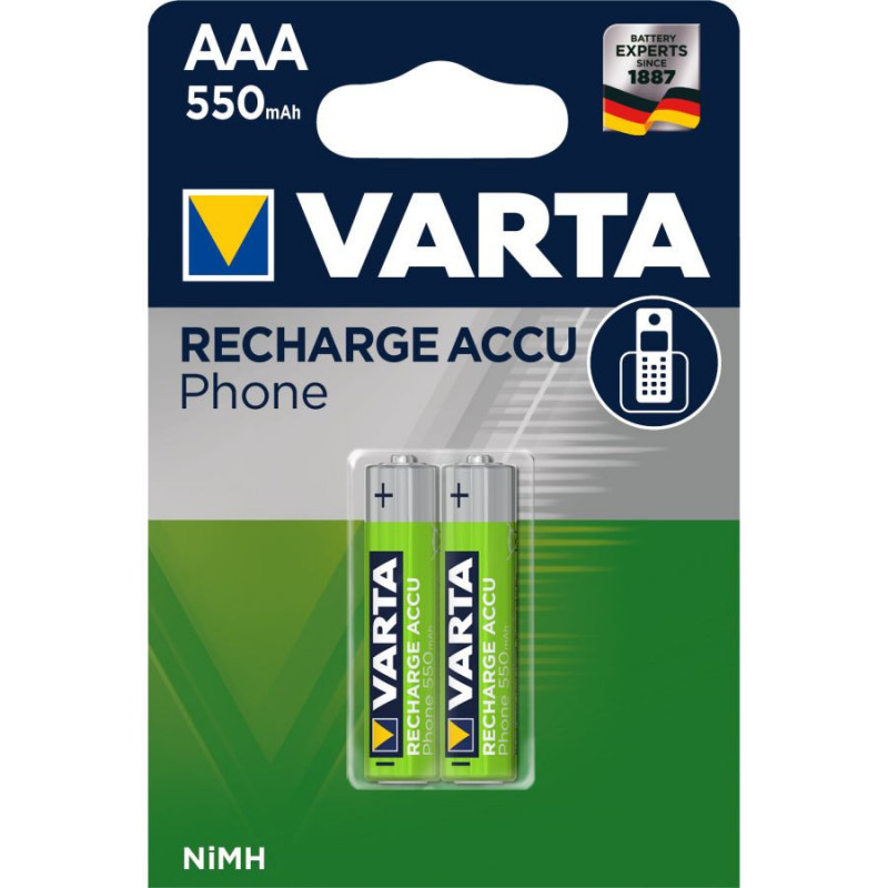 2 piles rechargeables AAA 550mAh Varta Accu Phone (58397101402)