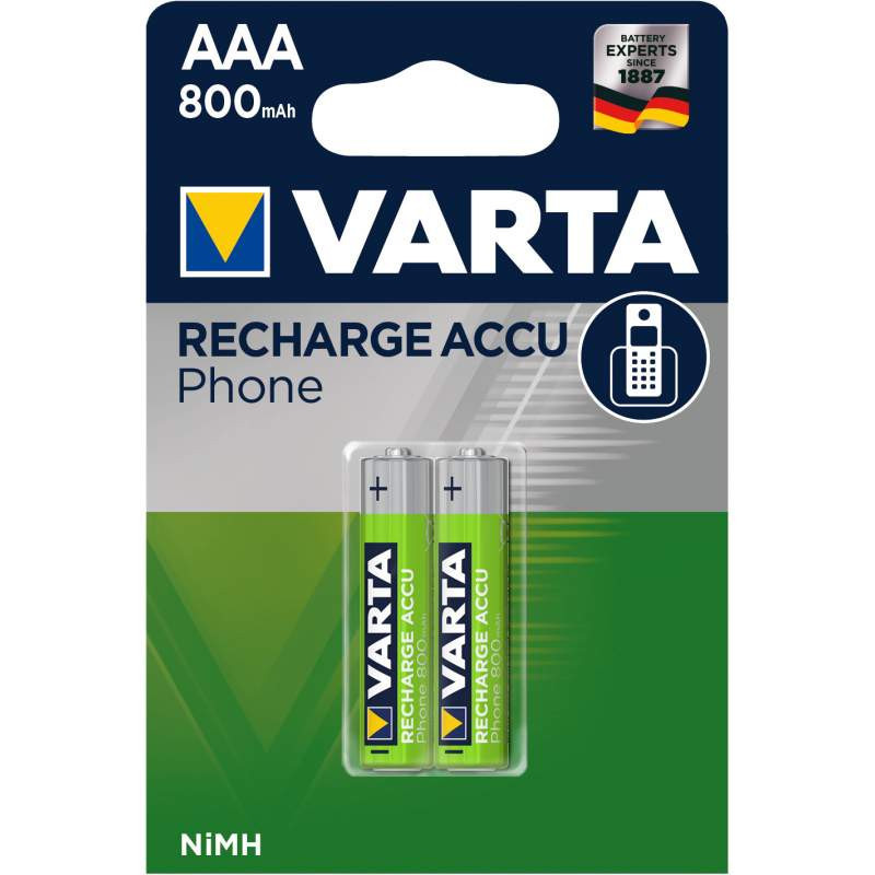 2 piles rechargeables AAA 800mAh Varta Accu Phone (58398101402)