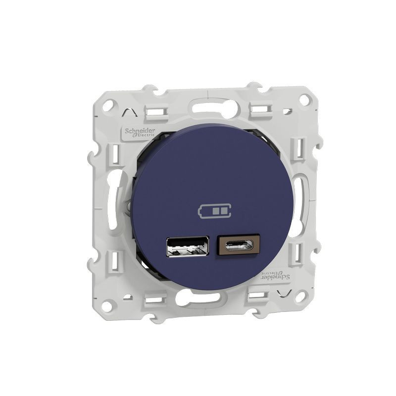 Odace - prise USB double - type A+C - Cobalt - 5 Vcc - 2,4A (S550401)