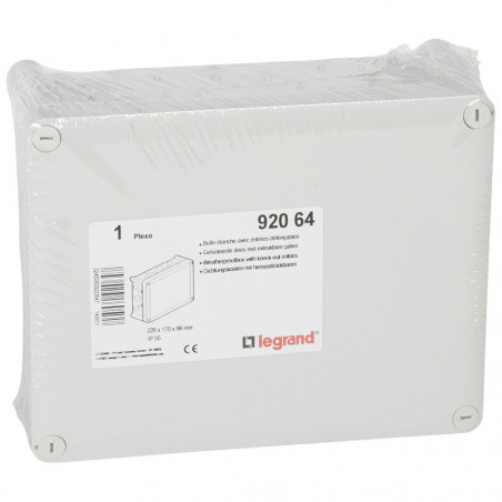 Boîte de dérivation rectangulaire pour presse étoupe Plexo dimensions  220x170x86mm gris RAL7035 (092064)